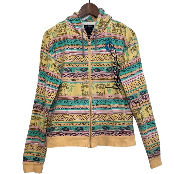 Stussy Tops - Stussy Sweatshirt Womens Large Aztec Print Orange Hoodie Light Cotton Stretch